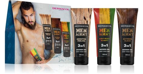 Kompilácia produktov Dermacol pre mužov - olej na bradu, voda po holení, sprchový gél a dezodorant.