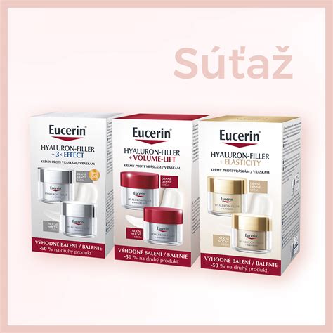 Koláž rôznych produktov Eucerin s ich baleniami