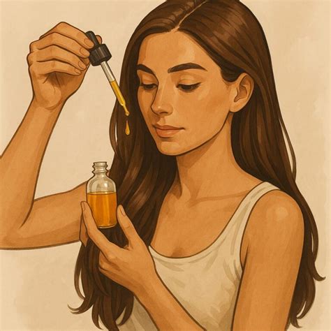 Ilustrácia vlasov s kvapkami oleja, symbolizujúce výživu