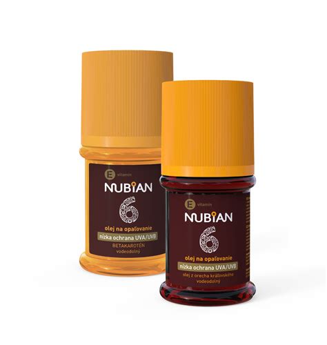Koláž rôznych produktov Nubian na opaľovanie - mlieka, oleje, spreje