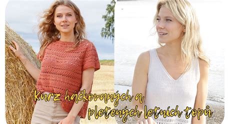 Ukážka rôznych háčkovaných a pletených letných topov a tašiek.