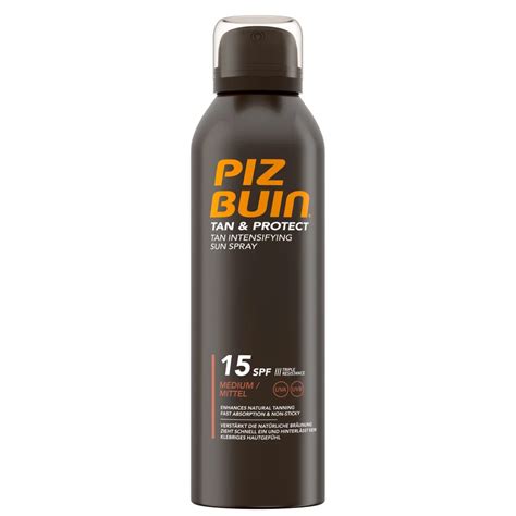 Ilustračná fotografia sprejovej fľaše Piz Buin Bronze Spray Classic Brown s textúrou opaľovacieho oleja