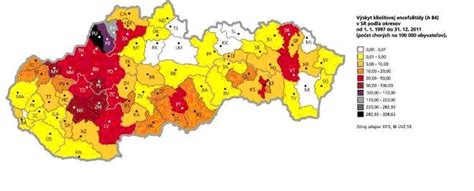 Mapa ohnísk výskytu infikovaných kliešťov na Slovensku