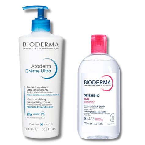 Ilustračná fotografia produktov BIODERMA Sensibio H2O a Atoderm