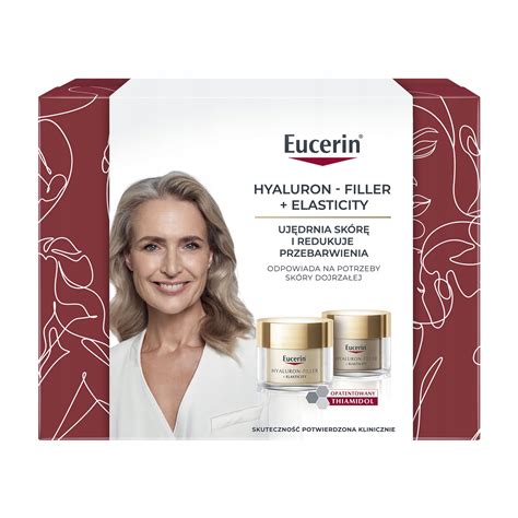 Štruktúra zloženia denného krému Eucerin Hyaluron-Filler+Elasticity s dôrazom na kyselinu hyalurónovú a SPF.