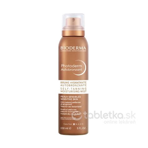 Ukážka samoopaľovacieho spreja Bioderma a výsledného efektu.