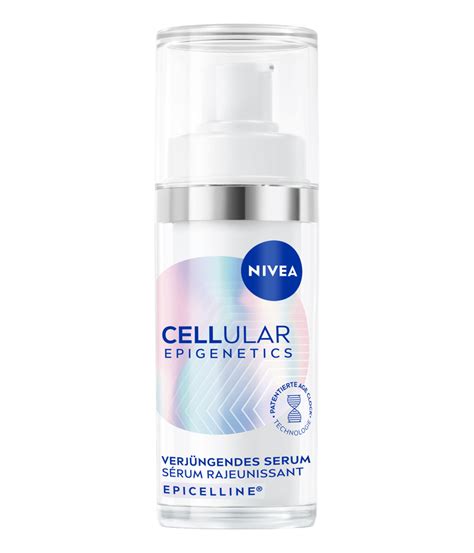 Dizajn balenia Nivea Perlové Cellular Anti-Age Sérum s priehľadnou tubou a bielymi perličkami