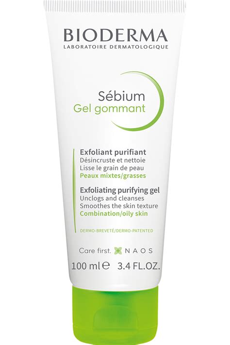 Detailný záber na textúru a zloženie čistiaceho peelingového gélu Bioderma Sébium Gommant