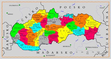 Mapa Slovenska s vyznačením regiónu Brezna a okolia