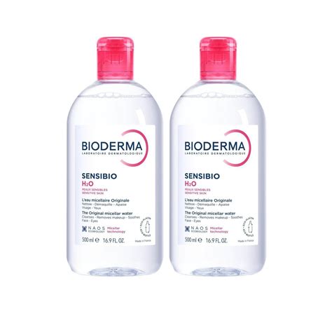 Koláž rôznych veľkostí a balení micelárnej vody Bioderma Sensibio H2O.