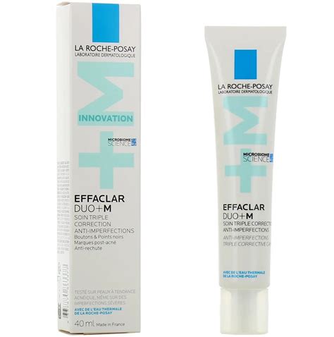 Infografika vysvetľujúca kľúčové zložky La Roche-Posay Effaclar DUO (+M) a ich funkcie