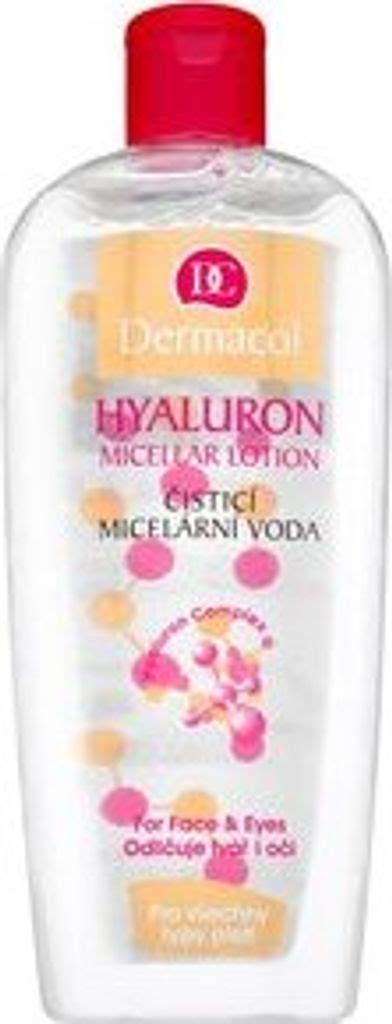 Tematická fotografia micelárnej vody Dermacol Hyaluron na kúpeľňovom stolíku s vatovými tampónmi