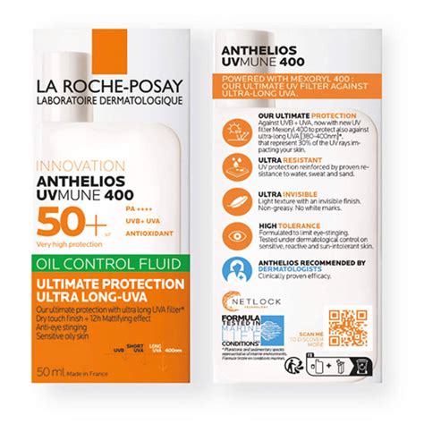 dizajnérska vizualizácia produktu La Roche-Posay Anthelios UVmune 400 Oil-Control Fluid SPF50+ v akcii na tvári s mastnou pleťou