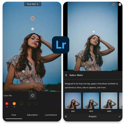 Snímka obrazovky mobilnej aplikácie Adobe Lightroom zobrazujúca rozhranie na úpravu fotografií s posuvníkmi pre expozíciu a farby.