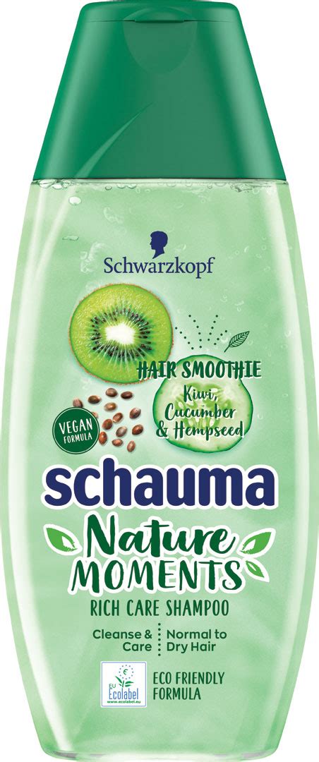 Produktové foto: Schauma Nature Moments Hair Smoothie šampón Kiwi Uhorka Konopné Semienka 250 ml