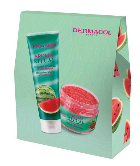 produktové foto telového peelingu Dermacol Aroma Ritual (napr. Vodný Melón, Hrozno s Limetkou a Belgická Čokoláda)