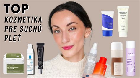 infografika s prehľadom krémových a tekutých líčidiel vhodných pre suchú pleť