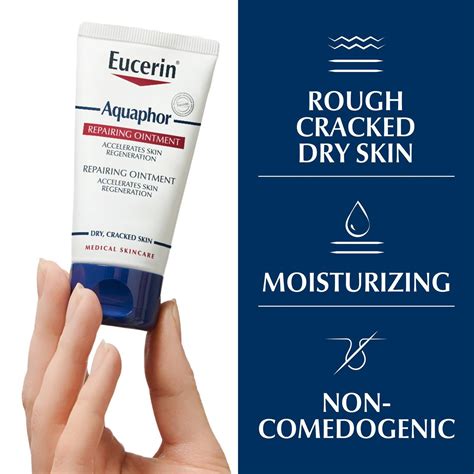 Infografika vysvetľujúca mechanizmus účinku Eucerin Aquaphor masti na pokožke (polopriedušná bariéra, transfer kyslíka a vodnej pary)