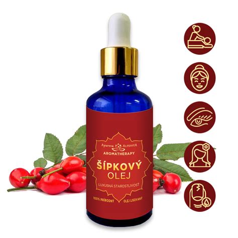 Produktové foto: Šípkový olej v tmavom sklenenom obale
