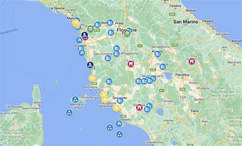 Mapa Toskánska s vyznačeným mestom Buti
