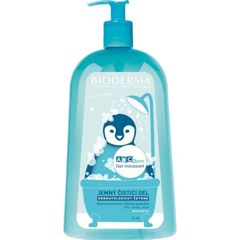 Produkt Bioderma ABCDerm Moussant gél 1000ml (fľaša s pumpičkou) s logom Bioderma na svetlom pozadí.