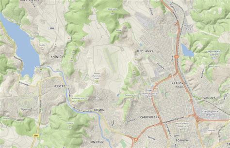 Topografická mapa okolia Bradavice s vyznačenými výstupovými trasami