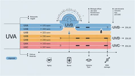Schéma pôsobenia UVA a UVB žiarenia na vrstvy pokožky