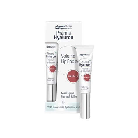Detailná fotografia aplikátora a tuby produktu Pharma Hyaluron Volume Lip Booster v odtieni Rosé a Marsala