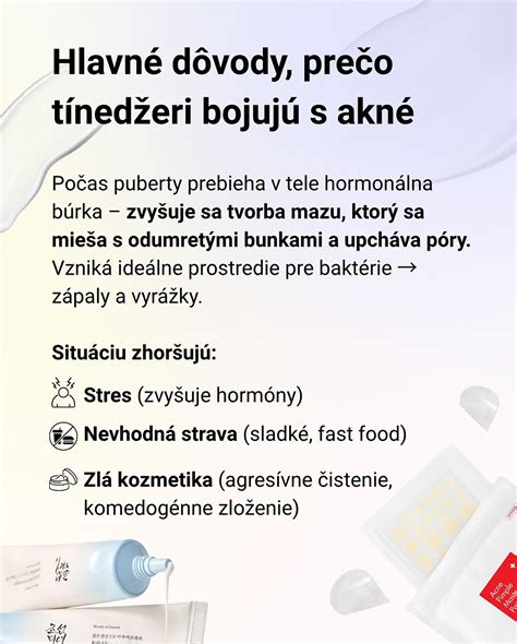 Schéma: Faktory prispievajúce k vzniku akné (hormóny, strava, hygiena, stres)