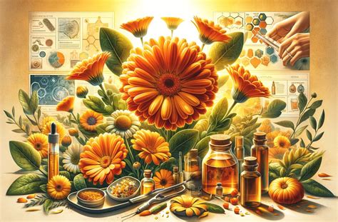 Ilustrácia kvitnúceho nechtíka lekárskeho v záhrade