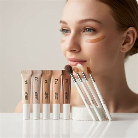 infografika znázorňujúca aplikáciu korektora pod oči a zakrytie nedokonalostí