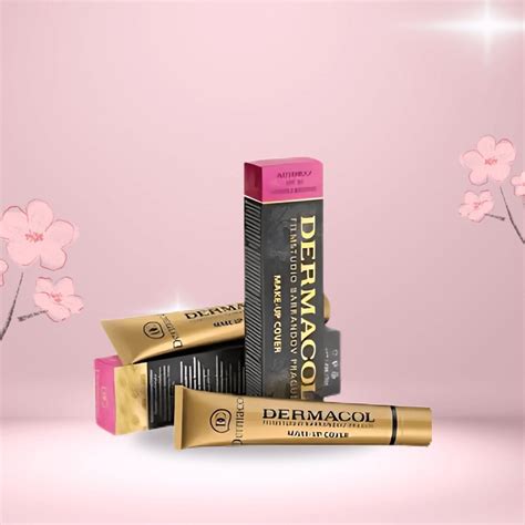 Koláž rôznych odtieňov make-upu Dermacol Cover a súvisiace produkty