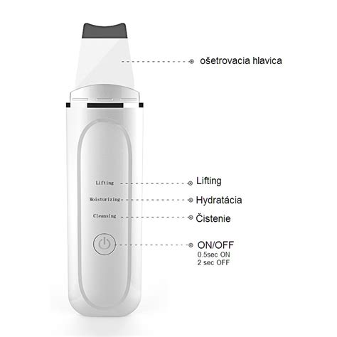 Ilustrácia ultrazvukovej špachtle v akcii, zobrazujúca jemné čistenie pleti