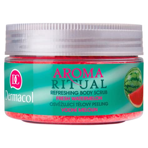 Obal produktu Dermacol Aroma Ritual telový peeling Hrozno s limetkou s viditeľnými zrnkami peelingu.