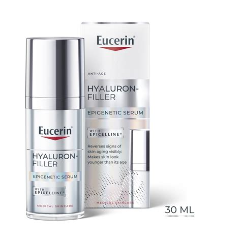 Infografika s prehľadom kľúčových produktov radu Eucerin Hyaluron-Filler a ich hlavných benefitov